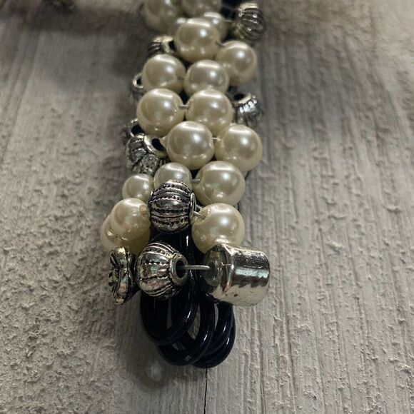 Handmade Unique Black Silver Pearl Beaded Wired Cross Christian Religious Cross - Picture 6 of 10